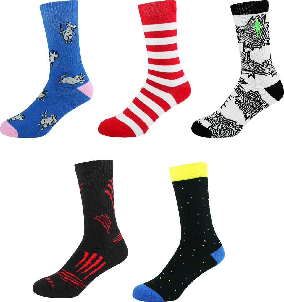 Seleção de meias Altai com diferentes cores, desenhos e personalizações